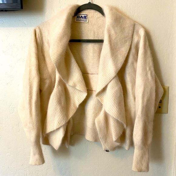 BAB vintage wool/cashmere cardigan with custom cheetah patch 🐆💙 - Picture 1 of 5